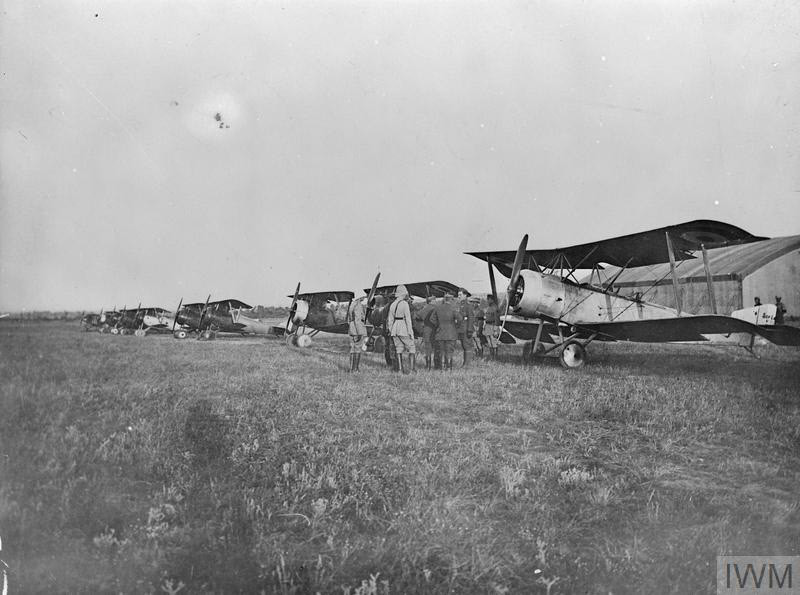 General Louis Franchet d'Espèrey inspects Sopwith 1 1/2 Strutters and Nieuports 