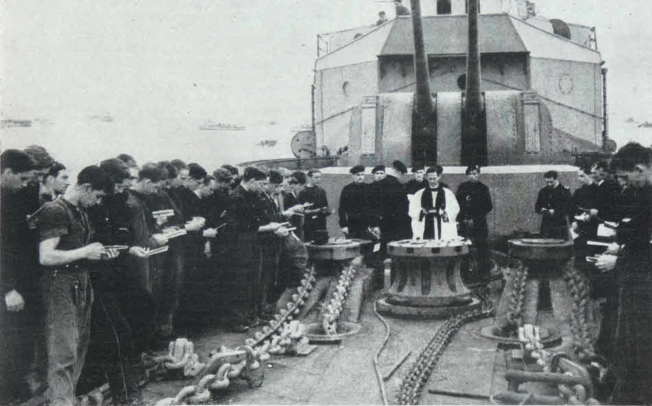Sunday Service on HMS Scylla off Normandy 