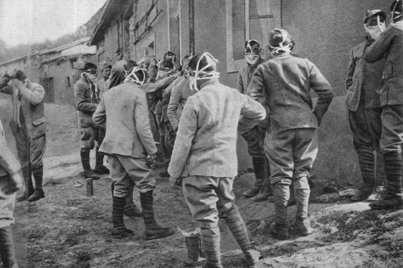 French troops testing their respirators at Verdun 