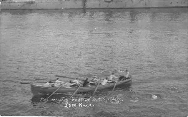 Winning boat of &pound;300 trophy on HMS Topaze