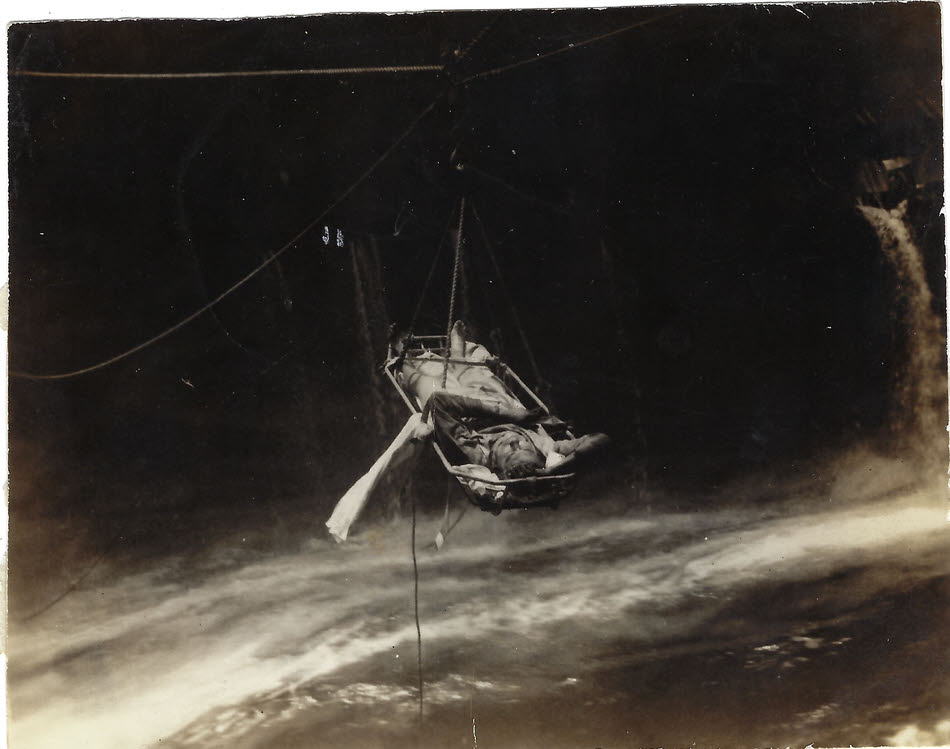 Evacuating wounded from USS Bunker Hill (CV-17) 