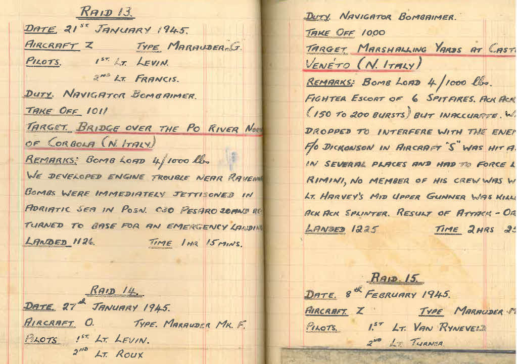 Lt D.W. Gay's War Effort - Raids 13, 14 and 15 