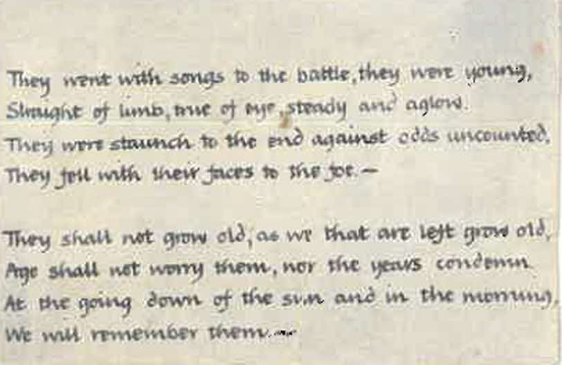 Lt D.W. Gay's War Effort - third and fourth stanzas of 'For the Fallen' 