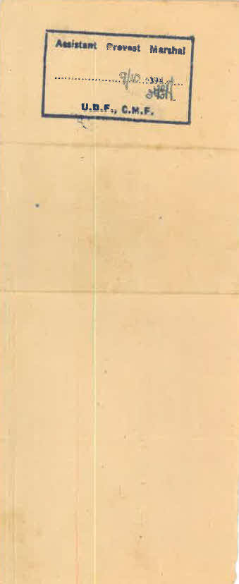 Lt D.W. Gay's War Effort - Offical Stamp on Leave Pass 