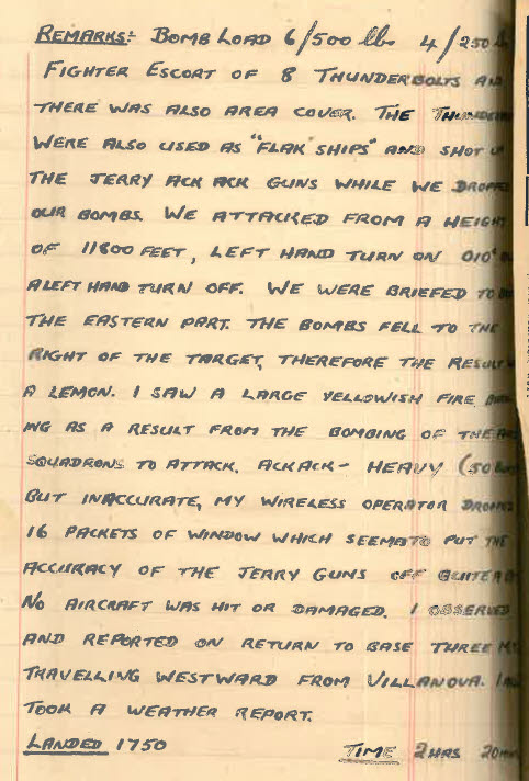 Lt D.W. Gay's War Effort - Raid 27 