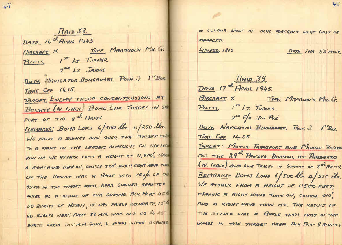 Lt D.W. Gay's War Effort - Raids 38 and 39 