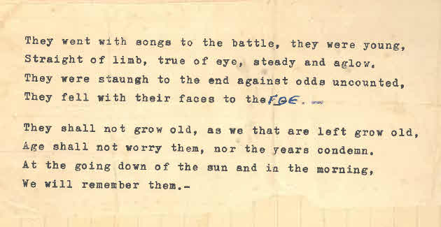 Lt D.W. Gay's War Effort - For the Fallen Stanzas 3 and 4 