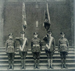 3rd Battalion London Regiment with colours after armistice 