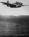 Grumman Avenger dropping torpedo, Bougainville 