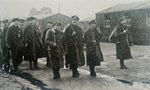 Demobilised solders leaving Wimbledon Dispersal Camp 